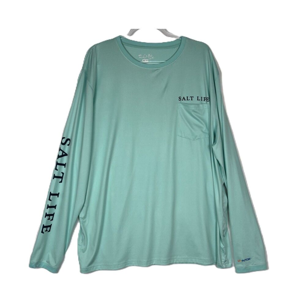 Salt Life XXL Long Sleeve Sun Shirt Mint Green Bluefin Tuna Pocket Tee SLX UPF